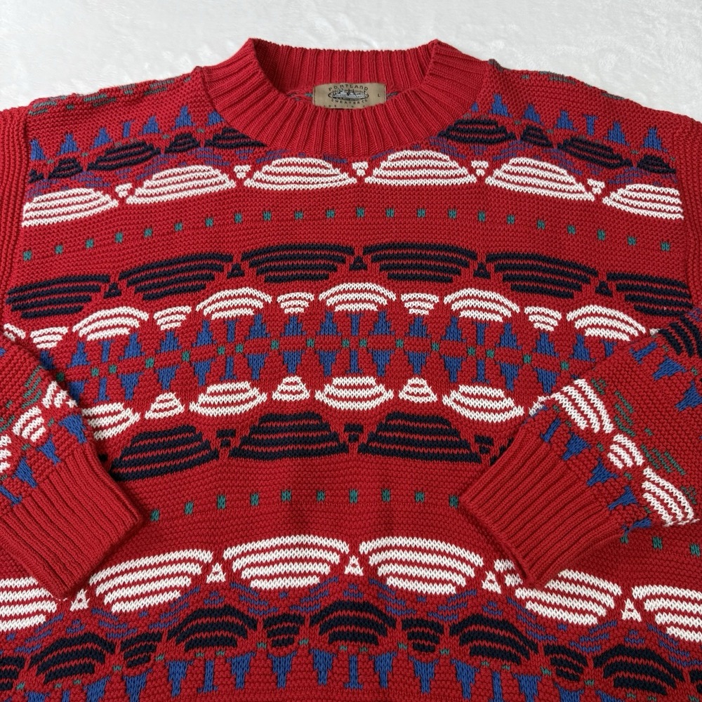 Portland Sweater Co Mens Large Grandpa 90s USA Chunky Abstract Geometric Holiday